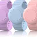 3 Pack Waterproof Air Tag Bracelet for Kids, Soft Silicone Air tag Holder for Apple AirTag (2nd Gen & 1st), Adjustable Anti Lost Watch Band for Kids 3 Years Old and up (PinkSand/SkyBlue/Purple)