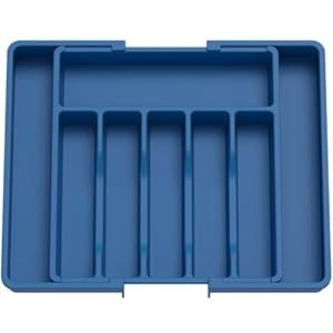 Lifewit Silverware Drawer Organizer, Expandable Utensil Tray for Kitchen, BPA Free Flatware and Cutlery Holder, Adjustable Plastic Storage for Spoons Forks Knives, Large, Dark Blue