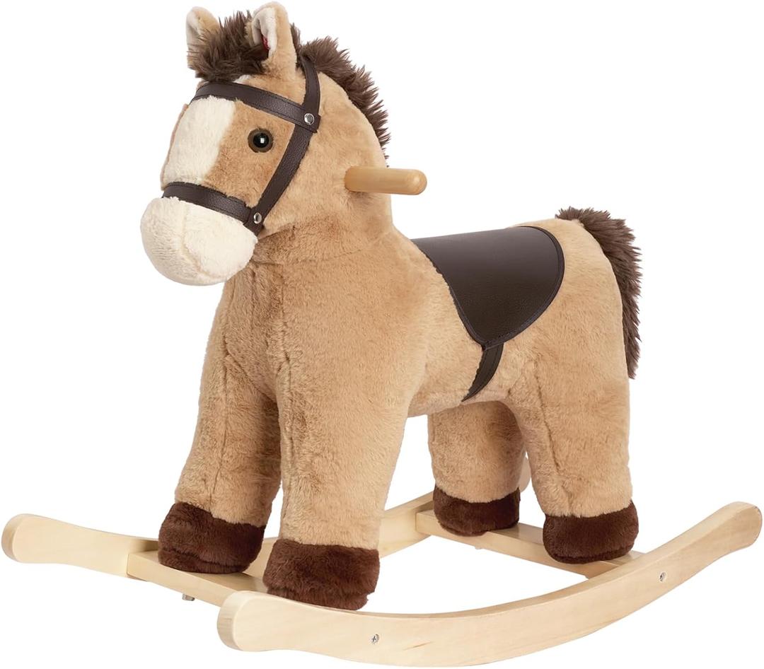 Rocking Horse for Toddlers 18M+, Rocking Animal with Realistic Sound, Stuffed Rocker Ride on Toy, Birthday Gift for Kids, (Light Brown Horse), Large