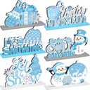 6 Pcs Christmas Table Decoration Winter Snowflake Snowman Wooden Centerpieces Wonderland Decor for Winter It's Snow Theme Christmas Birthday Baby is Cold Outside Party Supplies(Blue)