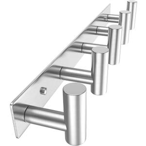 VAEHOLD Silvery Hat and Coat Wall Mount Rack - 5 Hooks for Robes, Bags, Keys, and Towels - Bathroom Towel Hanger Organizer (1 Pack)