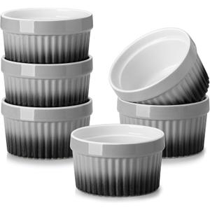 MALACASA Ramekins 4 oz Oven Safe, Small Ceramic Souffle Dishes for Creme Brulee Souffle, Stoneware Custard Cups Ramiken for Baking, Baking Bowls Dipping Sauce Dish Set of 6, Grey, Series RAMEKIN-DISH
