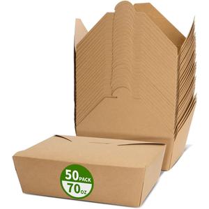 50 Pack 70 oz Large Take Out Food Containers - Heavy Duty Microwavable Kraft Brown Paper To Go Box #3 - Grease Resist Paper Lunch Box Cardboard Take Out Box for Restaurant, Household, Party