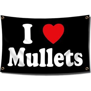 ENMOON I Love Mullets Flag I Heart Mullets Flag 3x5 Ft Funny Decoration Banner Tapestry for Indoor and Outdoor Decor