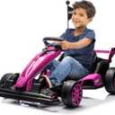 24V Go Kart for Kids 6+ Years, 200W*2 Drifting Motors, 7.5 Mph High Speed Drifting Kart Car Riding Vehicle, Extendable Car Length,Max Load 135lbs Outdoor Ride On Racing Toy for Teens Children,Pink