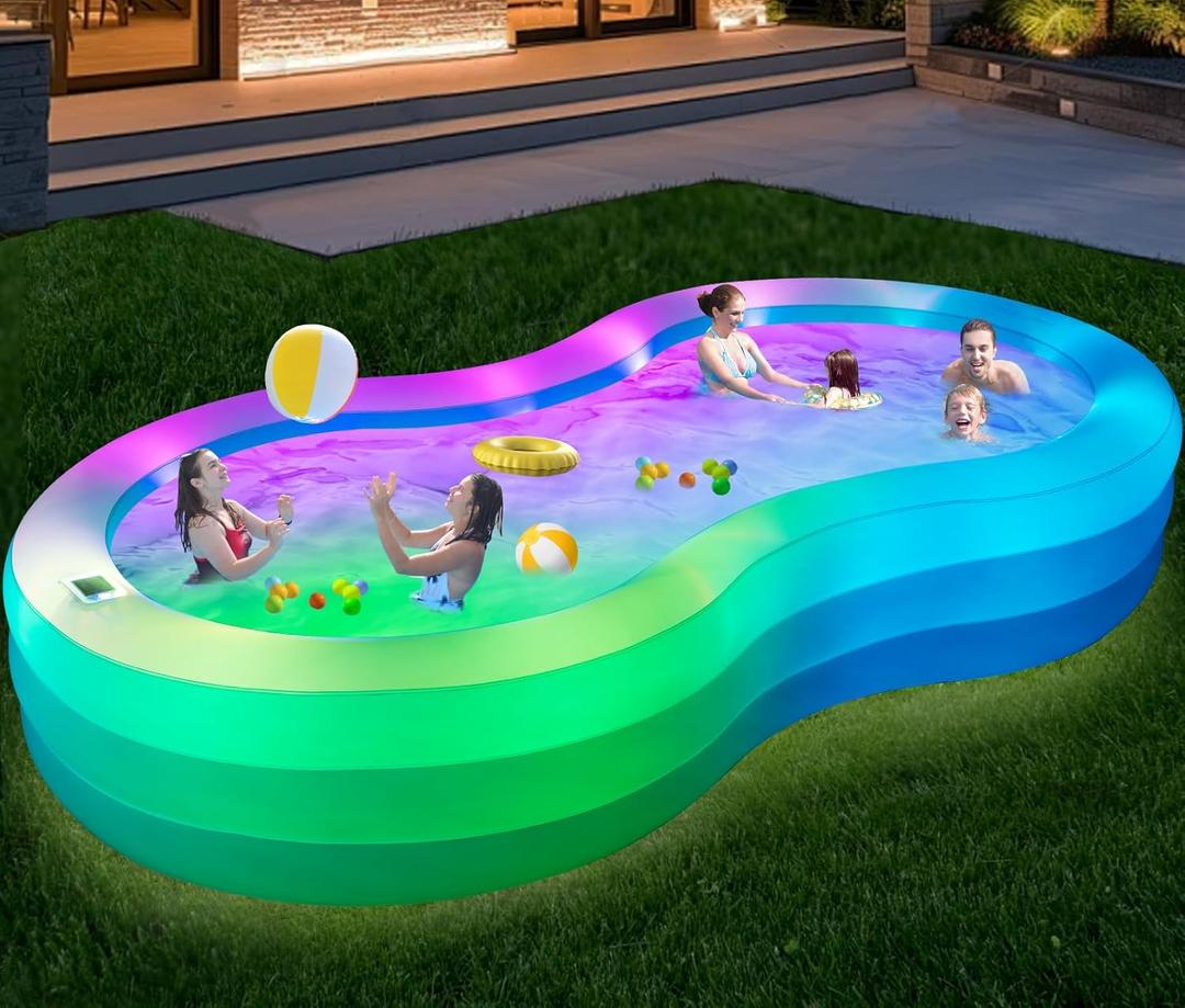 Extra Large Inflatable Pool with Lights, Lylting 130'' x 72'' x 22'' Big Adults Solar Blow Up Pools with Pump, 16 Light Modes Thickened Swimming Pools for Backyard Garden Lawn Indoor Outdoor Extra Large Inflatable Pool with Lights, Lylting 130'' x 72'' x 22'' Big Adults Solar Blow Up Pools with Pump, 16 Light Modes Thickened Swimming Pools for Backyard Garden Lawn Indoor Outdoor