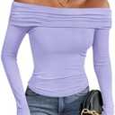 Imily Bela Women's Off The Shoulder Tops Long Sleeve Slim Fitted Y2K Sexy Going Out Nightout Blouse Shirts L