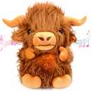HyDren Breathing Stuffed Animal 9 inch Calming Soothers for Sleep Heartbeat Plush for Anxiety with Music Lights and Rhythmic Breathing Motion Anxiety Relief Portable Plush Sound Machine(Highland Cow)