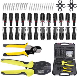 Solar Crimper Stripper Tool Kit for Solar Panel,with 12 Pairs Solar Connectors,2 PCS Spanner Wrench