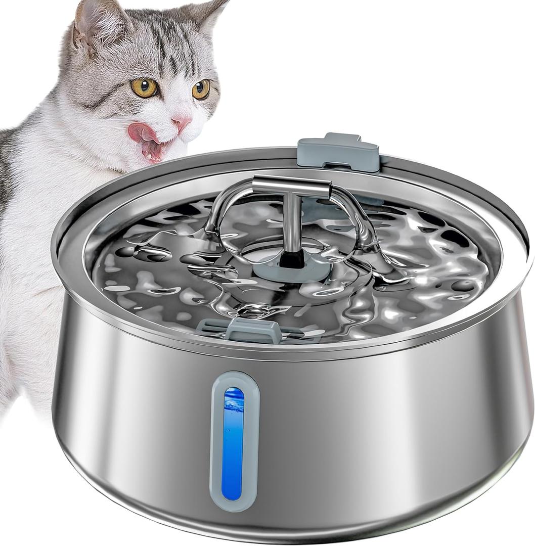Homtyler Stainless Steel Cat Water Fountain,Pet Water Fountain 4L/135oz Large Capacity,Dog Water Dispenser with Water Level Window, Multiple Filtration, Quiet Automatic Pet Fountain Easy Clean,2Faucet