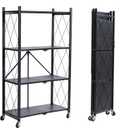 BRIAN & DANY 4-Shelf Foldable Storage Shelves with Wheels, Folding Metal Rack Shelving Unit, Heavy Duty No Assembly Organizer Shelf for Garage, Kitchen, Basement, Pantry, Black