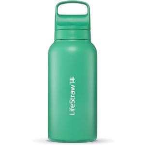 LifeStraw Go Series  Insulated Stainless Steel Water Filter Bottle for Travel and Everyday Use, Removes Bacteria, Parasites and Microplastics, Improves Taste, 1L Cactus Green