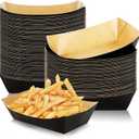 Whaline 100Pcs Disposable Paper Food Trays Black Paper Food Boat 1lb - Grease-Resistant Paper Food Serving Boats for Christmas Appetizers Parties Carnivals Concession Stand Supplies French Fry Holder