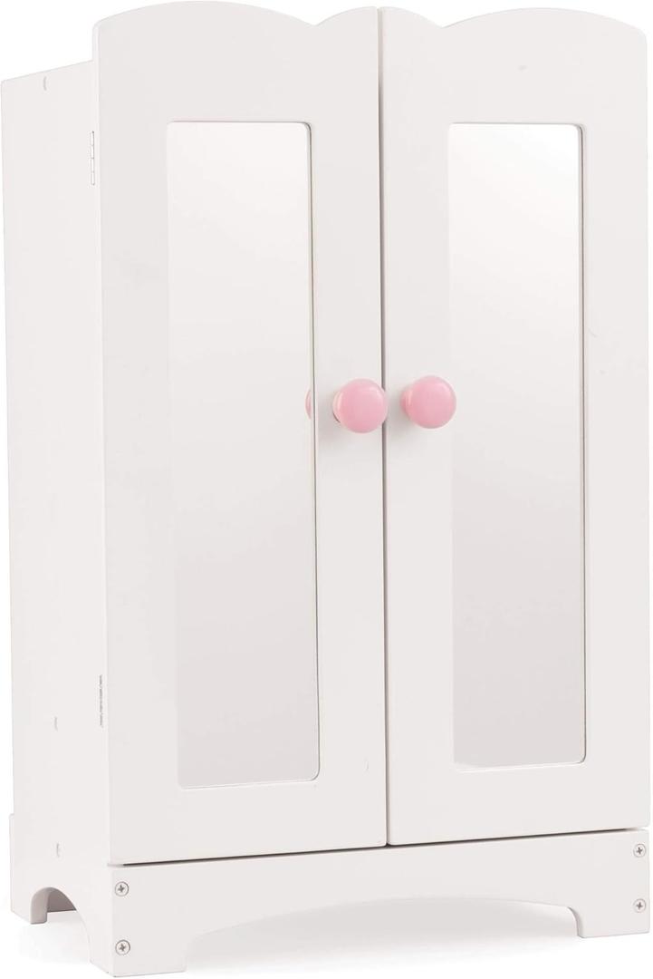 KidKraft Wooden Lil' Doll Armoire with 6 Hangers, Furniture for 18-Inch Dolls - White Gift for Ages 3+