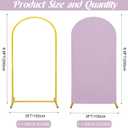 Metal Arch Stand and Cover Set,1 Light Purple Spandex Fitted Backdrop with 1 Gold Wedding Arched Stand Frame for Parties Birthday Baby Shower Bridal Banquet Decoration (6.6FT)