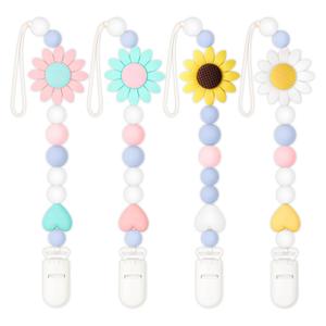 Silicone Pacifier Clip, 4 Pack Pacifier Holder for Boys and Girls, Adorable Sunflower Pacifier Clips Fits for Most Pacifier, Baby Teethers, Baby Shower and Baby Gift (Pink, Blue, Yellow, White)