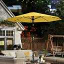 10FT Solar Umbrella 32 LED Lighted Patio Umbrella Table Market Umbrella w/Tilt and Crank, UV-Resistant Outdoor Umbrella for Pool, Garden, Deck, Sunshine Yellow