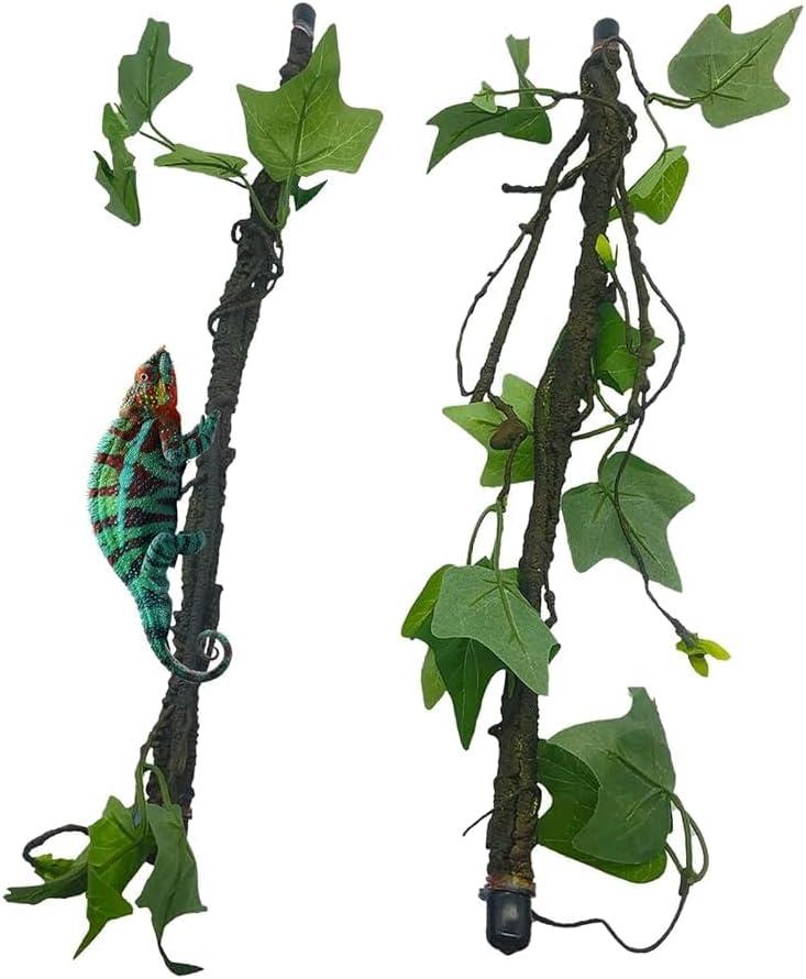 BNOSDM Reptile Climbing Branch Flexible Bend-A-Branch Jungle Vines Terrarium Plant Decoration with Suction Cup for Crested Gecko Chameleon Gecko Snake Tree Frog 2PCS (Green)