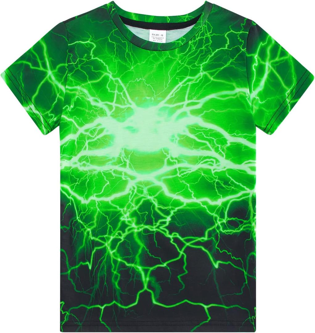 Funnycokid Boys Girls Shirts Graphic T-Shirt Neon Clothes Kids Novelty Youth Short Sleeve Animal Print Tees 4-16 Years (Green)