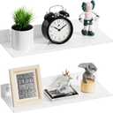 Wisfame Floating Shelves for Wall 11.8Inch, Metal Adhesive Wall Shelves Set of 2, Modern Floating Shelf Mounted Display Storage for Bedroom, Living Room, Bathroom, Kitchen, Office (White)