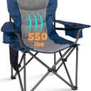 KingCamp Oversized Camping Chair with Adjustable Lumbar Support, 550lbs Heavy Duty Padded Folding Lawn Chair for Adults, Outdoor Armchair with Cooler Bag, Cup Holder & Side Pocket for Fishing, Travel, Large