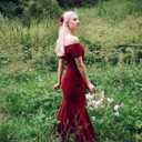 AISIZE Women's Elegant Off Shoulder Ruffle Formal Evening Long Dress (XL)