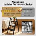 HBTower 3 Step Ladder, Lightweight Aluminum Folding Step Stool, Step Stool Foldable with Wide Anti-Slip Pedal, 330lbs Capacity for Home and Kitchen, Black