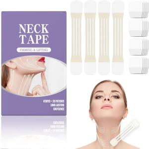 Neck Lift Tape,Neck Tape Lifting Invisible, Instant Lift for Sagging Skin & Wrinkles,(4 Elastic Bands + 20 Replacement Patches) Hypoallergenic Neck Behind Lift Tape for All Skin Types (20PCS)