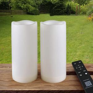 Pack of 2 Outdoor LED Pillar Candles 3x7 White with Timer and Remote - IP65 Waterproof Battery Operated LED Pillar Candles - Flickering Flameless Candle Unscented for Outside