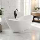 67" Acrylic Freestanding Soaking Bathtub, Free Standing Tub, Stylish Stand Alone Contemporary Soaking Tub with Integrated Overflow and Drain In Chrome, cUPC Certified