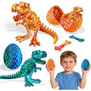 2 Packs 3D Printed Dinosaur Toys for 3-5 Years Boys, Skeleton T-Rex Figure with Large Storage Crystal Eggs, Great Easter and Birthday Gifts Fidget Toys for 3 4 5 6 7 8 9 10 11 12 Years Old Boys Girls