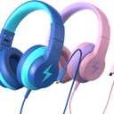 Kids Headphones for School 2 Pack, Upgrade USB C Headphones for Kids, Wired Headphone for Kid, HD Stereo Sound, Foldable Kid Over-Ear Headphone for Boys,Girls,iPad,PC,Tablets,Travel-Pink+Blue