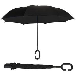 ShedRain Unbelievabrella Inverted, Upside Down, Windproof & Rainproof Car Umbrella - Hands Free C-Shape Handle - Heavy Duty, Double Layer Reverse Canopy Protects Men & Women Outdoors from Wind, Sun, UV & Rain, UPF 50 Rated (Black / Black)
