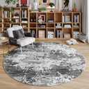 Round Area Rugs 4ft Washable Grey Circle Rug for Entryway Kitchen, Non Slip Soft Low Pile Stain Resistant, Boho Circular Carpet for Living Room Bedroom Dorm Dining Room Table, Abstract Gray