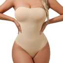 Strapless Body Shaper Tummy Control for Women Thong Seamless Body Suit Shapewear Strapless Bodysuit Shapewear (Small, 1# Beige-strapless)