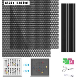 2 Pack Customizable Floor Vent Covers - 1200x300mm Magnetic PVC Vent Mesh for Wall, Ceiling & Home Floor - DIY Air Vent Filters with Extra Toolkit to Catch Debris, Hair & Insects - Black