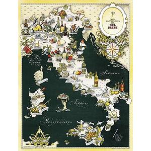 Retro Metal Tin Sign Gourmet Map of Italy Gastronomical Cuisine Food Italian Regions Sign for Outdoor & Indoor Wall Poster Home Bar Shop Decorations Coffee Vintage Sign Gift 12X8 in