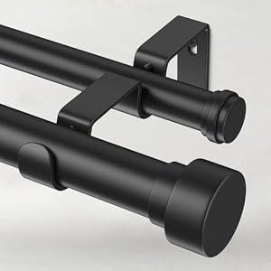 Time Forest 1 Inch Double Curtain Rods for Windows 66 to 120 Inches(5.5-10 Feet), Adjustable Heavy Duty Curtain Rod with Classic Cap Finial, Telescoping Modern Style Decorative Drapery Rod, Black