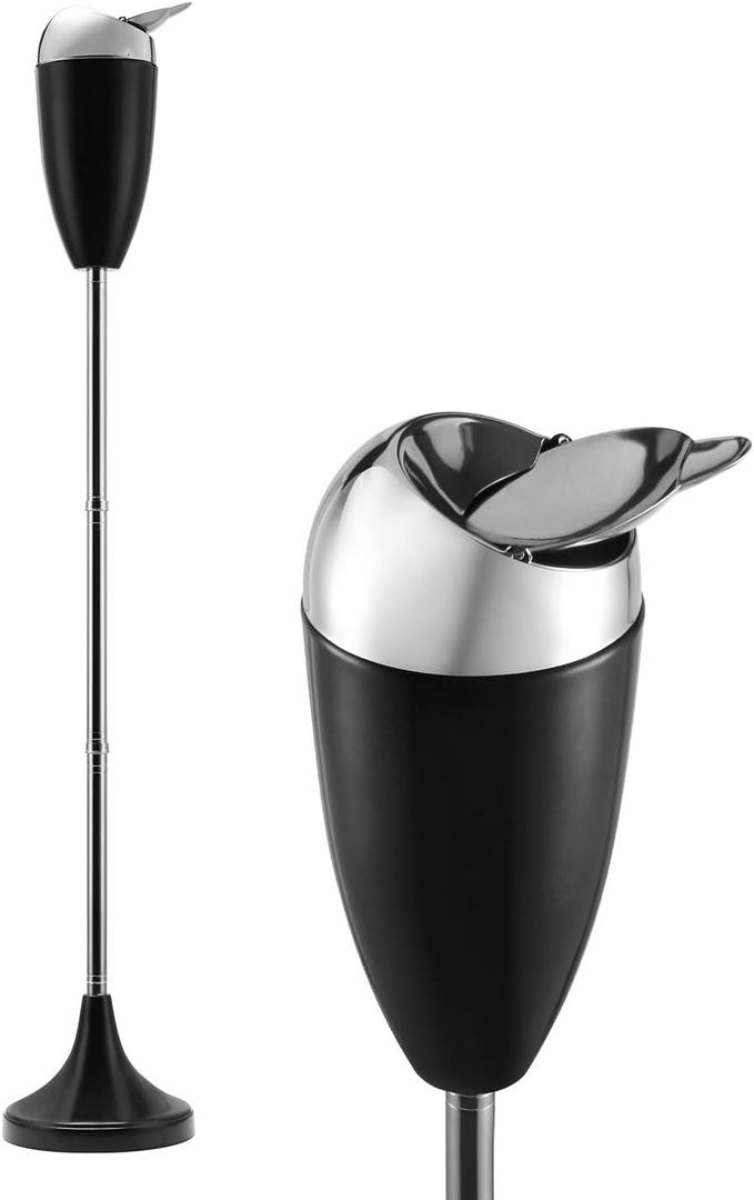 Anfrere Adjustable Ashtray with Lid, Smokeless Windproof Tall Stand Holder for Home Patio, Black Outdoor Cigarette Ash Tray Receptacle in 20", 27.5", 35" Heights
