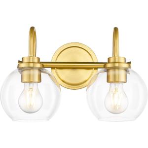 Bathroom Light Fixtures, 2-Light Brushed Gold Vanity Lights with Globe Clear Glass, Champagne Bronze Vanity Lighting Fixtures Over Mirror, AD-22280-2W-GD