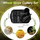 24 Pcs Wheat Straw Dinnerware Cutlery Set for Aldult Including Divided Plates Microwave Dishwasher Safe Bowl Unbreakable Tableware Straw Cutlery Spoon Knife Fork(Black)