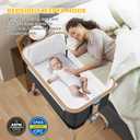Bedside Bassinet,Bassinet Bedside Sleeper,Rocking Bassinet,3 in 1 Portable Bedside Crib with Mattress,Mobile,Mosquito Net,Storage Basket,6-Height Adjustable Bassinet with Wheels for Newborn,Deep Grey