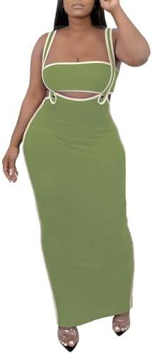 Miiyana 2 Piece Outfits for Women Summer Tube Crop Tops Sexy Bodycon Dresses Maxi Skirt Sets Vacation Jumpsuits Club Outfits XXL