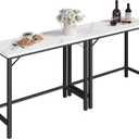 MAHANCRIS Narrow Bar Table, 63-Inch Pub Table for Dining Room, Counter Bar Tables with Sturdy Metal Frame, Connectable Bar Table, Multifunctional Console Table, Marble and Black BTHM1601, 63"L x 13.8"W x 35"H