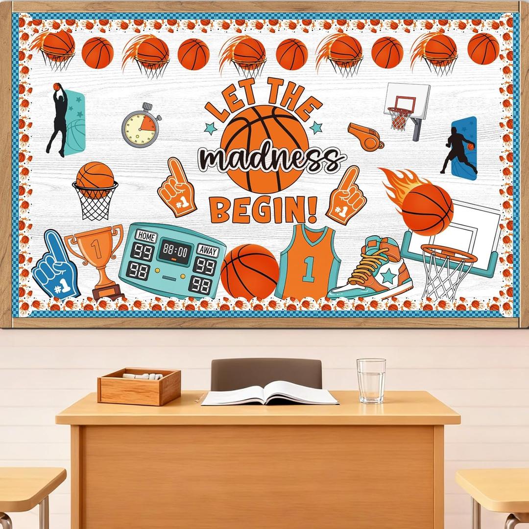 2 x Basketball Bulletin Board Decorations - Sports Classroom Decorations, Basketball Game Paper Cutouts Set for Chalkboard, School Office Wall Background Decor Supplies
