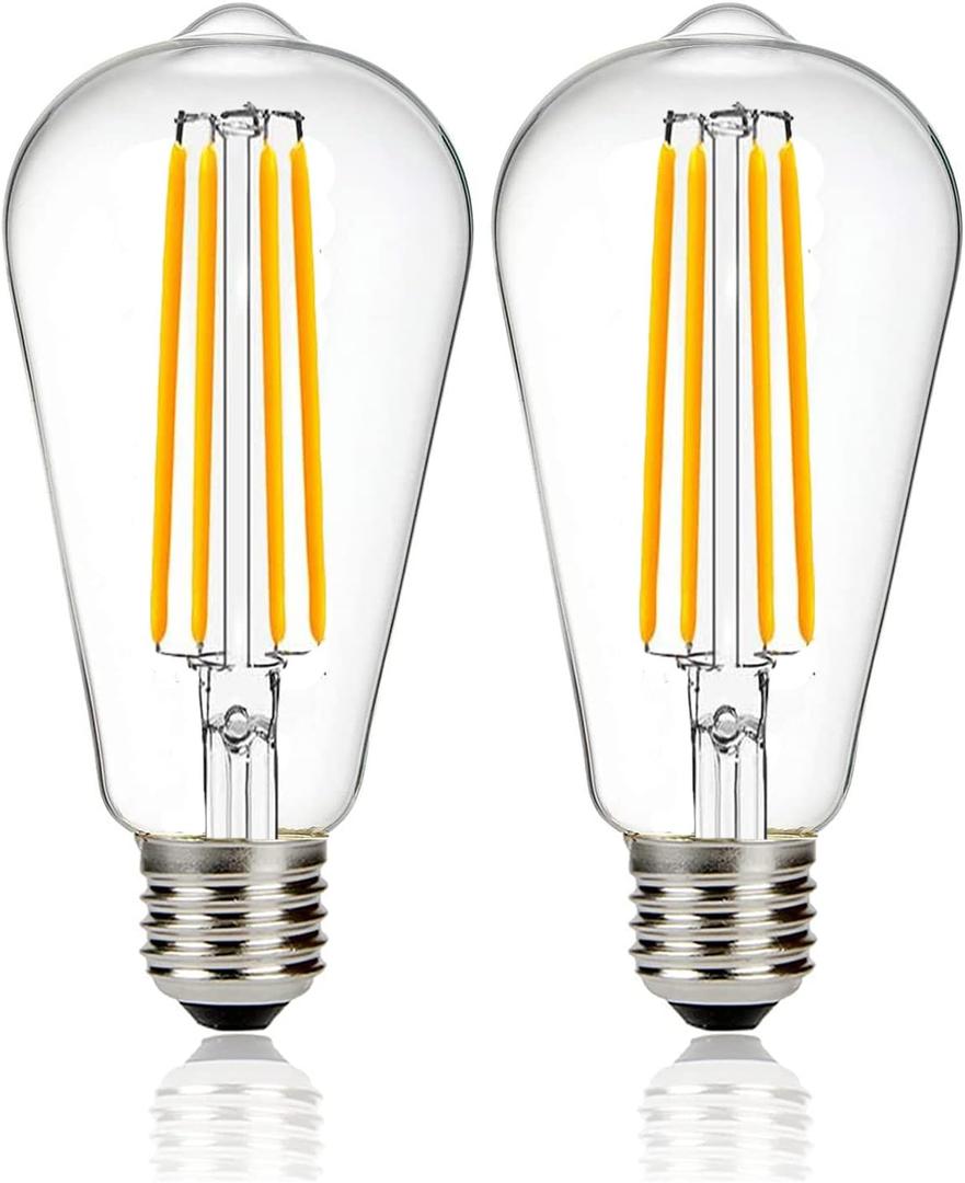 12V Edison Bulb 60 watt Equivalent E26 Medium Base 12V LED Light Bulb, AC/DC 12V-36V 6W Warm White 2700K Vintage Low Voltage Bulb for RV, 2 Pack