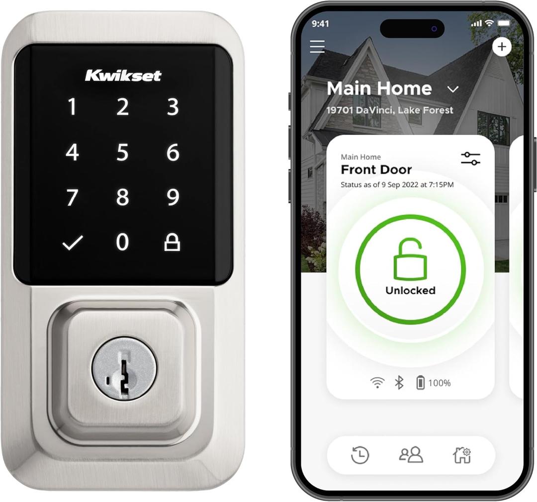 Kwikset Halo Wi-Fi Smart Lock, Keyless Entry Door Deadbolt, Geofence Auto-Unlock, Grade AAA Certified, No Hub Easy Install, Touchscreen