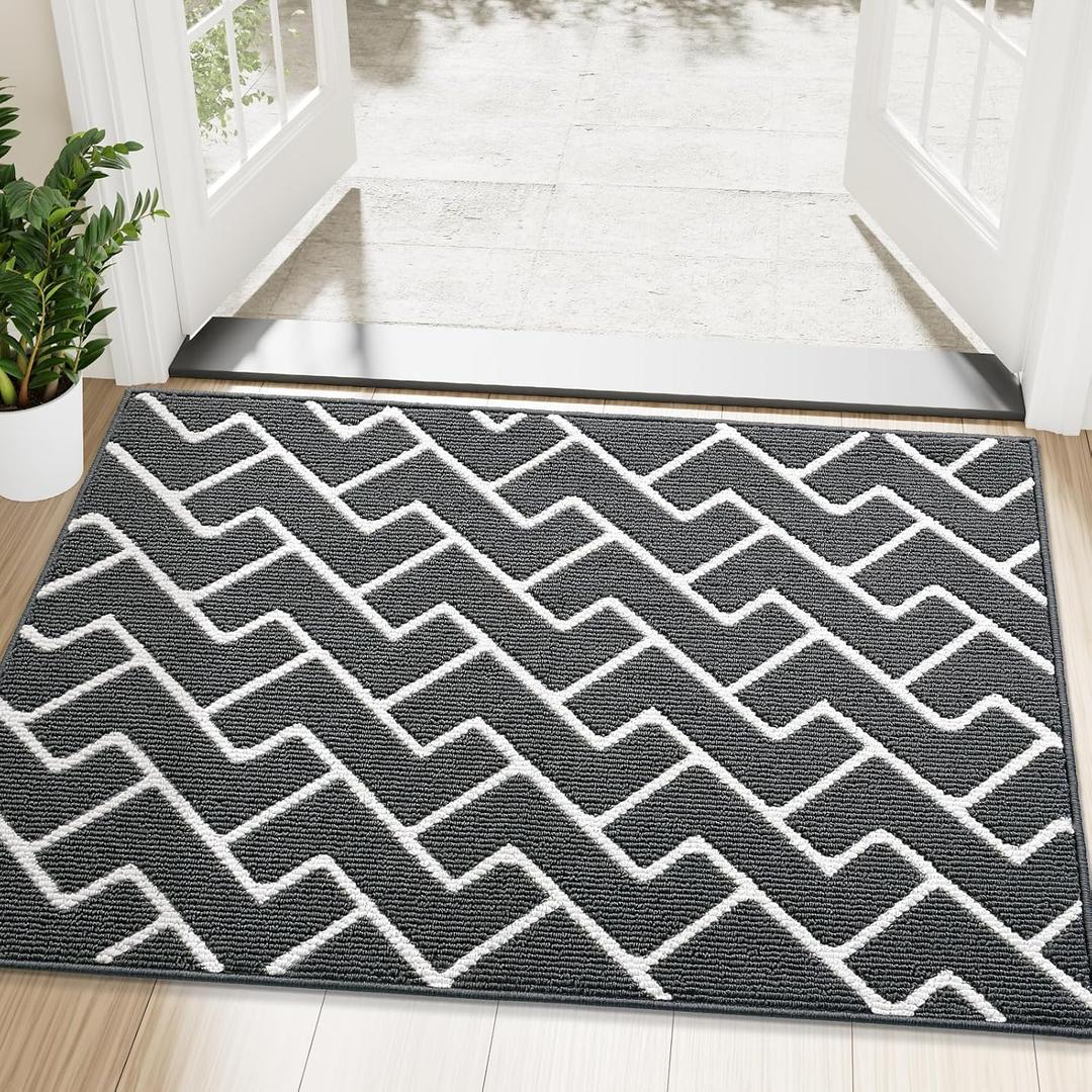 OLANLY Front Door Mat, Non-Slip Rubber Backing, Dirt Resistant and Absorbent, Washable, Easy to Clean Low-Profile Indoor Doormat for Back Door, Entryway, Inside Entrance, 48x32, Charcoal