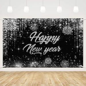 MEHOFOND 7x5ft Happy New Year Backdrop 2026 New Year's Eve Kiss Me at Midnight Photography Background Silver Gliter Fireworks Winter Holiday Festival Party Banner Decor Supplies Prop
