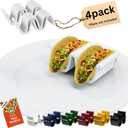 HolaTasty Taco Holders Set of 4 Ceramic, Dual Taco Stand for Dinner Plate - Compact Taco Rack 2-Slot for Hard Shell Tacos, Tuesday Taco Server Mini Taco Holder, Taco Heater for Microwave Oven, White
